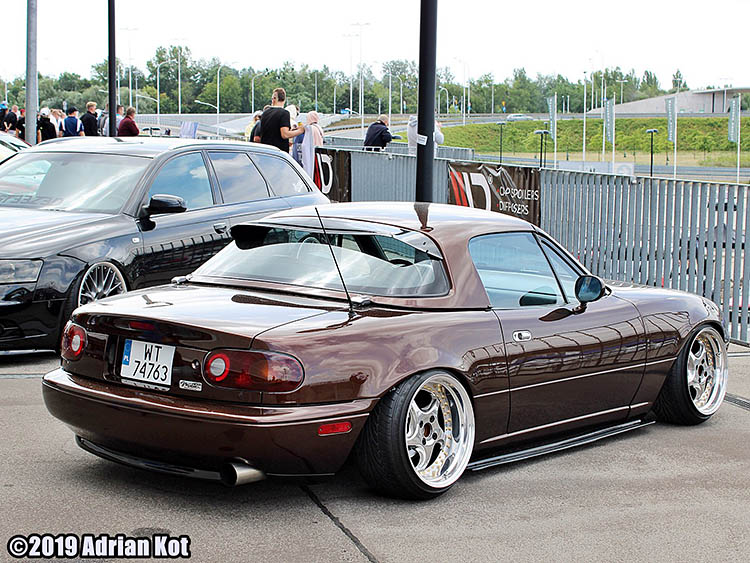 brown miata stance deep dish chrome wheels rims