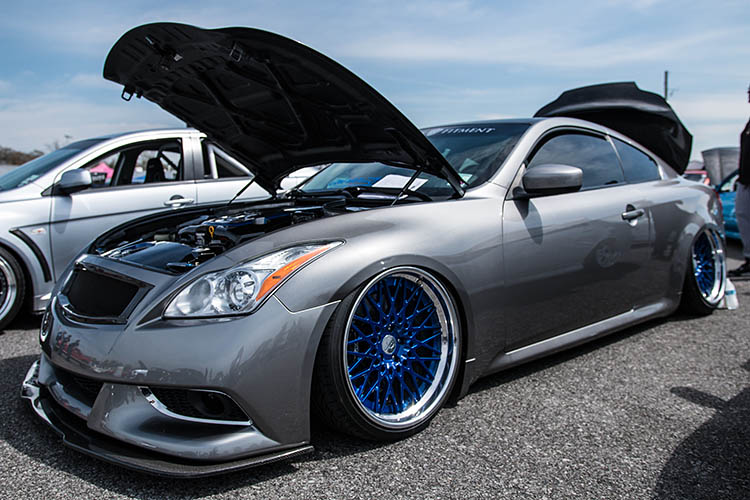 silver grey infiniti hood bay stance fitment slammed airride